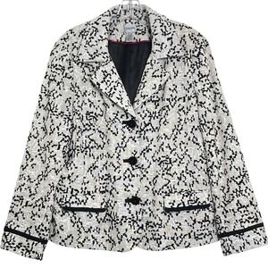 Chico's Womens Linen Blazer 2/US 12 Ivory Black Embroidered Career Office Jacket